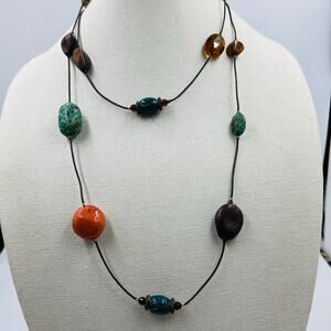 Chicos Long Faux Stone Necklace Boho Festival Hippie Fallcore